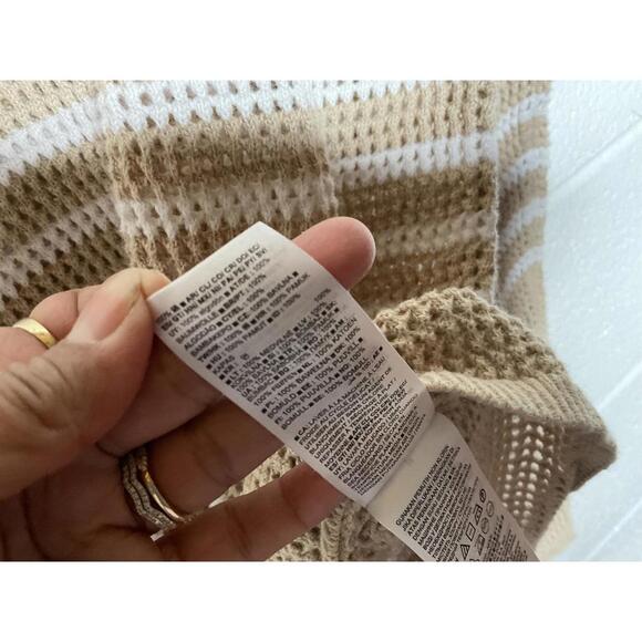 < Gap Tan/White Striped Crochet Collared Sweater > - Picture 4 of 5